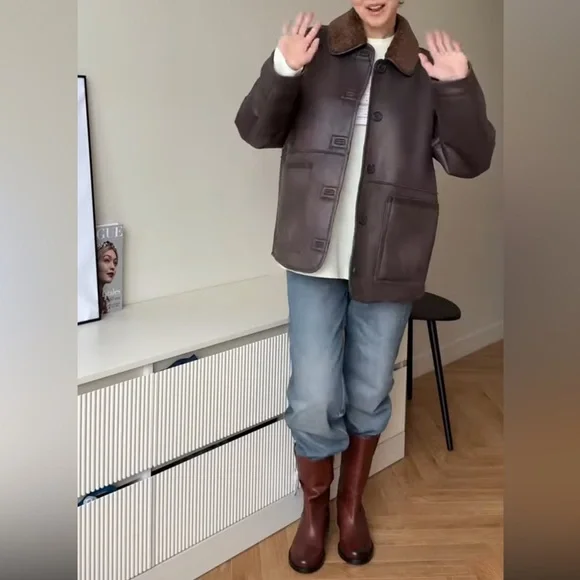 ZARA WIDE SHAFT 100% LEATHER ANKLE BOOTS - Picture 3 of 15